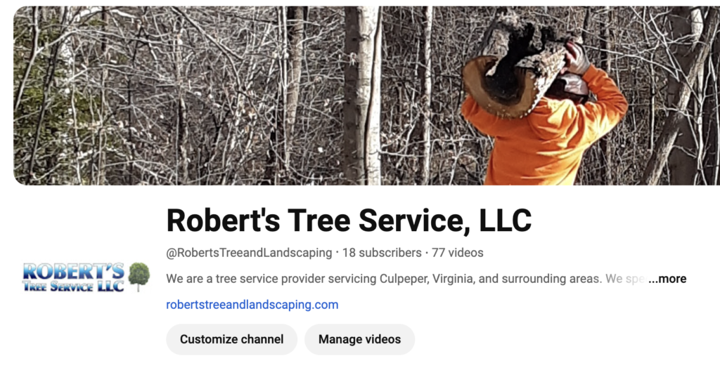 Robert's Tree Service YouTube channel